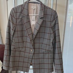 LOFT Women's Checkered Blazer in Black and White